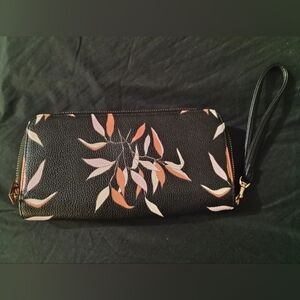 A New Day Black Leaf Pattern Clutch/Wallet